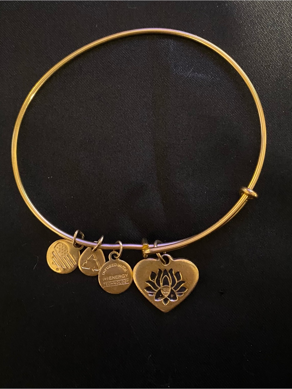 Alex and Ani Gold Lotus Heart Charm Bangle Bracelet